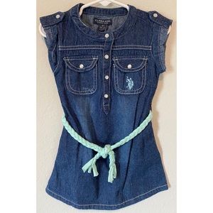 NWOT U.S. Polo Assn. Aqua Belted Denim Dress